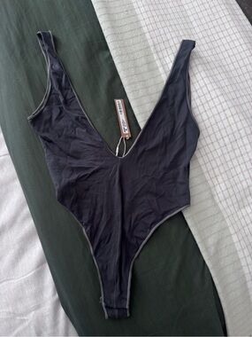 SKIMS Washed Jersey Plunge Brief Bodysuit in Ash Multi